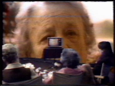 The studio setting while listening to Elsie Mae in a chroma-key playback of an interview with her. (l-r) Lottie, Grandma Rose, Carole Sklan.